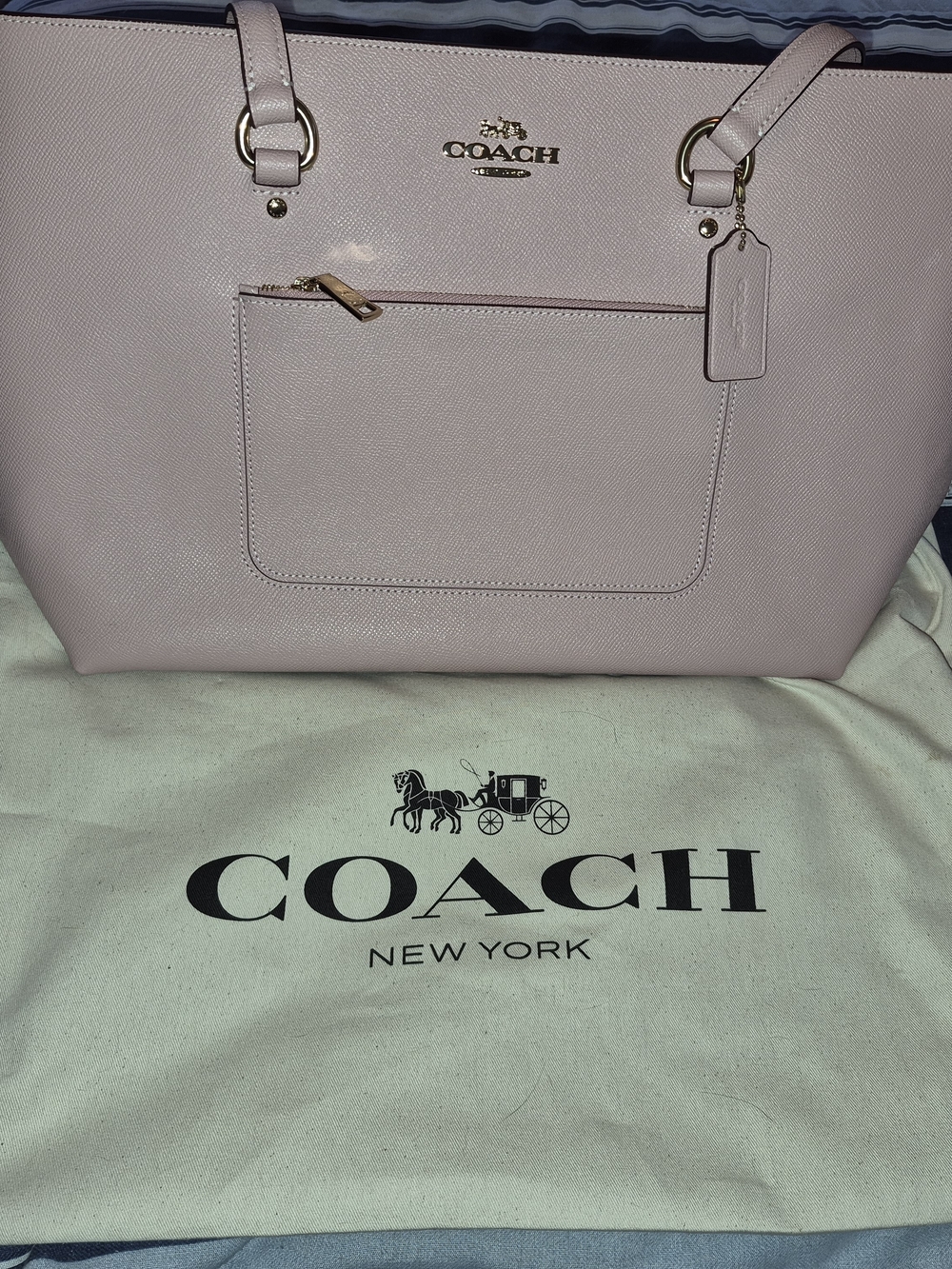 Coach Pink Leather Tote Bag - Signature Saffiano Finish